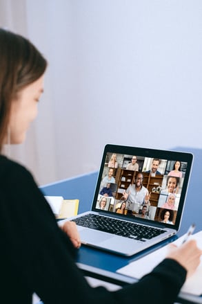 Employee on inspirational conference remote call